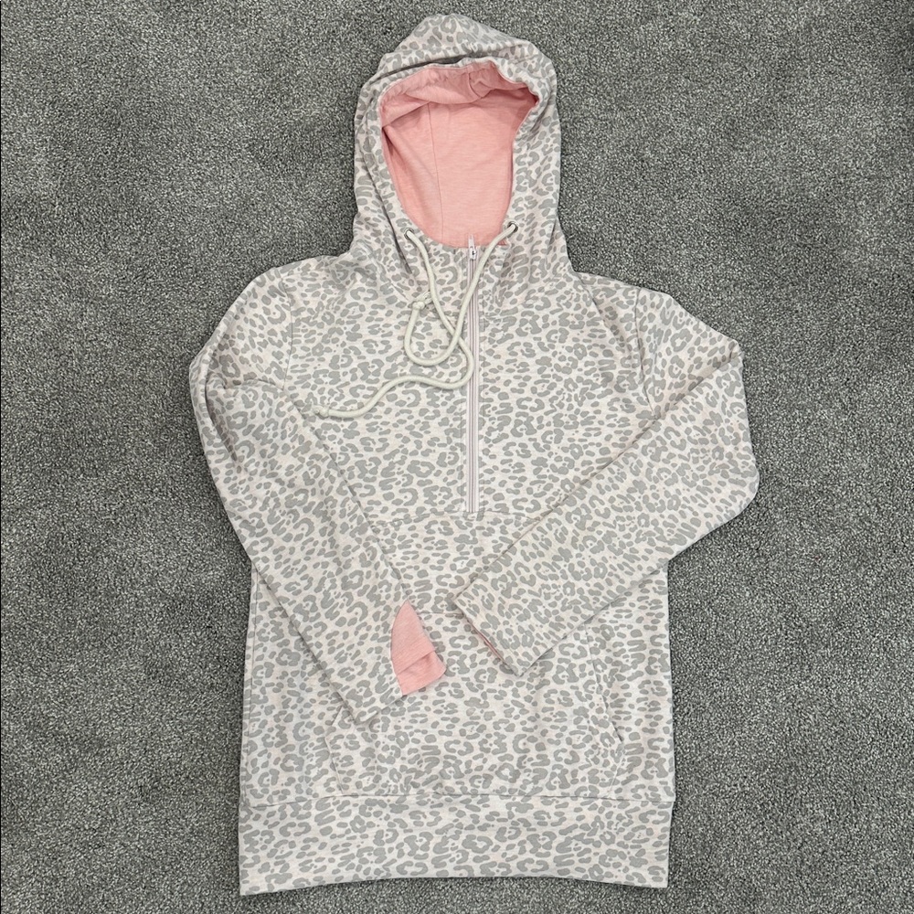 EUC Vanilla Bay Half Zip Leopard Print Hoodie
